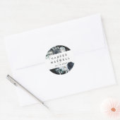 Boho Witte Navy Pioen Waterverf Bruiloft Zwart Ronde Sticker (Envelop)