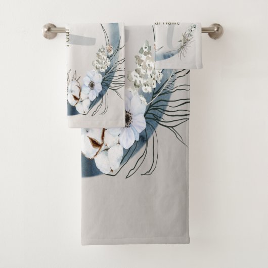 Boho Witte Orchidee Bloemen Blauwe Maan Elegant Bad Handdoek (Insitu)