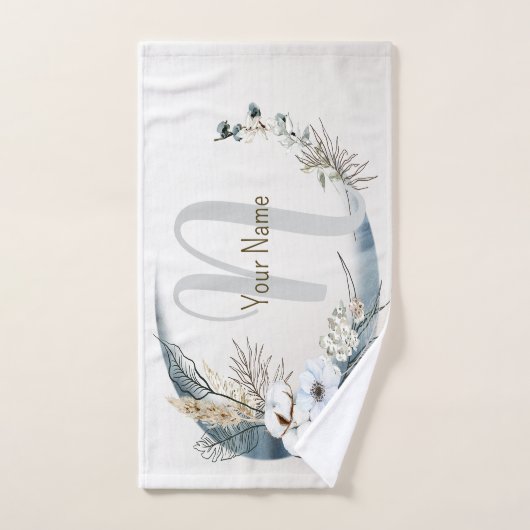 Boho Witte Orchidee Bloemen Blauwe Maan Elegant Bad Handdoek (Handdoek)