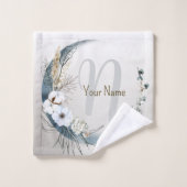 Boho Witte Orchidee Bloemen Blauwe Maan Elegant Bad Handdoek (Wasdoekje)