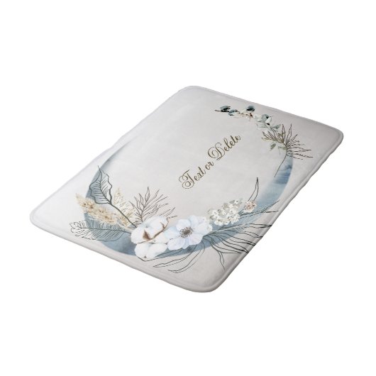 Boho Witte Orchidee Bloemen Blauwe Maan Elegant Badmat (Gekanteld)