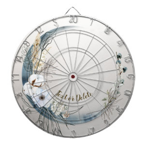 Boho Witte Orchidee Bloemen Blauwe Maan Elegant Dartbord