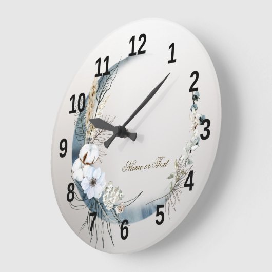 Boho Witte Orchidee Bloemen Blauwe Maan Elegant Grote Klok (Hoek)