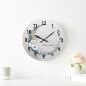 Boho Witte Orchidee Bloemen Blauwe Maan Elegant Grote Klok (Huis)