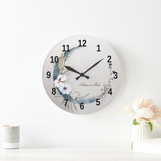 Boho Witte Orchidee Bloemen Blauwe Maan Elegant Grote Klok (Huis)