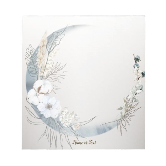 Boho Witte Orchidee Bloemen Blauwe Maan Elegant Notitieblok (Voorkant)