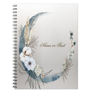 Boho Witte Orchidee Bloemen Blauwe Maan Elegant Notitieboek