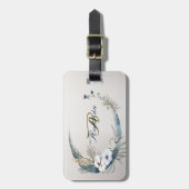 Boho Witte Orchidee Bloemen Blauwe Maan Elegant Pa Bagagelabel (Voorkant verticaal)