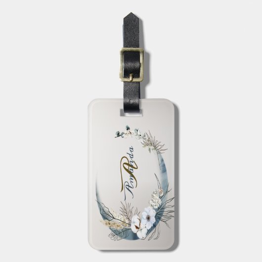 Boho Witte Orchidee Bloemen Blauwe Maan Elegant Pa Bagagelabel (Voorkant verticaal)