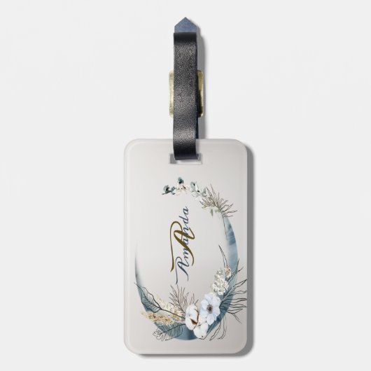 Boho Witte Orchidee Bloemen Blauwe Maan Elegant Pa Bagagelabel (Achterkant verticaal)