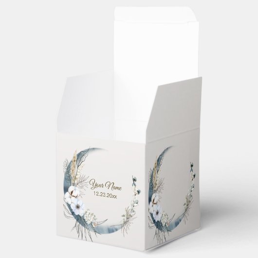 Boho Witte Orchidee Bloemen Blauwe Maan Elegant Pa Bedankdoosjes (Geopend)