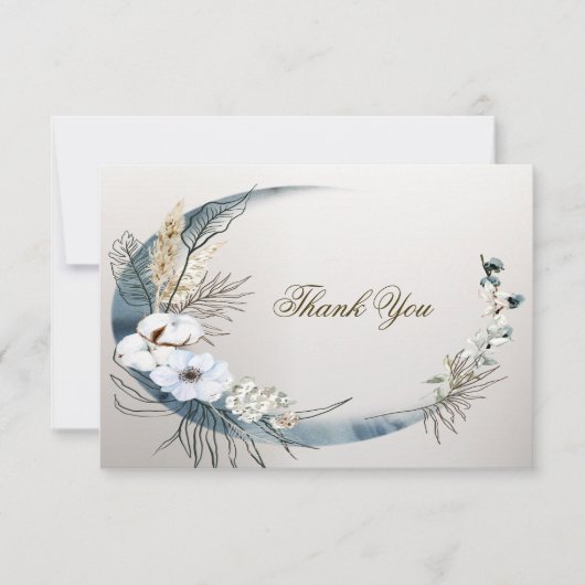 Boho Witte Orchidee Bloemen Blauwe Maan Elegant Pa Bedankkaart (Voorkant)