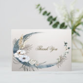 Boho Witte Orchidee Bloemen Blauwe Maan Elegant Pa Bedankkaart (Staand voorkant)