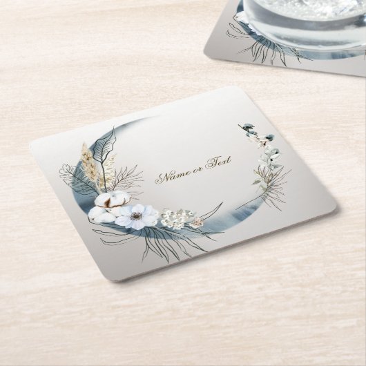 Boho Witte Orchidee Bloemen Blauwe Maan Elegant Pa Kartonnen Onderzetters (Schuin)