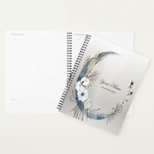 Boho Witte Orchidee Bloemen Blauwe Maan Elegant Pa Planner (Display)