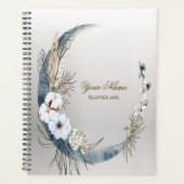 Boho Witte Orchidee Bloemen Blauwe Maan Elegant Pa Planner (Voorkant)
