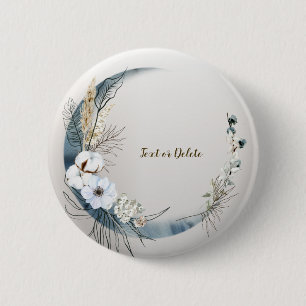 Boho Witte Orchidee Bloemen Blauwe Maan Elegant Pa Ronde Button 5,7 Cm