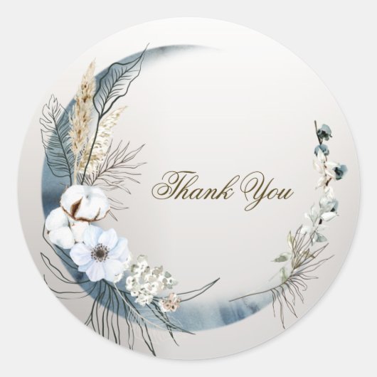 Boho Witte Orchidee Bloemen Blauwe Maan Elegant Pa Ronde Sticker (Voorkant)