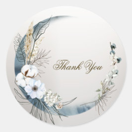 Boho Witte Orchidee Bloemen Blauwe Maan Elegant Pa Ronde Sticker