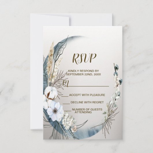 Boho Witte Orchidee Bloemen Blauwe Maan Elegant Pa RSVP Kaartje (Voorkant)