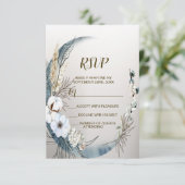 Boho Witte Orchidee Bloemen Blauwe Maan Elegant Pa RSVP Kaartje (Staand voorkant)