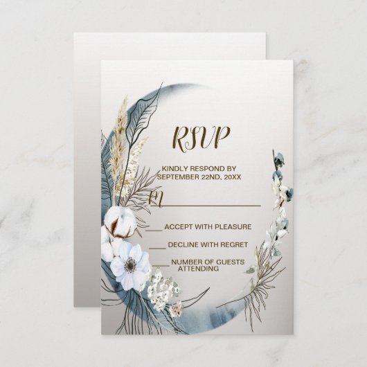 Boho Witte Orchidee Bloemen Blauwe Maan Elegant Pa RSVP Kaartje (Voorkant / Achterkant)