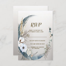 Boho Witte Orchidee Bloemen Blauwe Maan Elegant Pa RSVP Kaartje