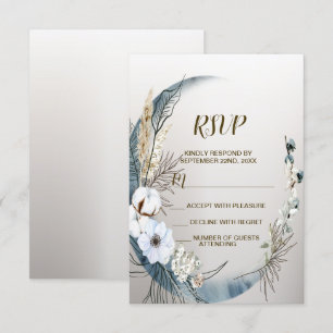 Boho Witte Orchidee Bloemen Blauwe Maan Elegant Pa RSVP Kaartje