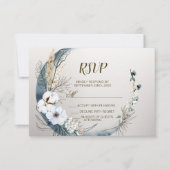 Boho Witte Orchidee Bloemen Blauwe Maan Elegant Pa RSVP Kaartje (Voorkant)