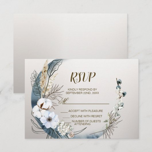 Boho Witte Orchidee Bloemen Blauwe Maan Elegant Pa RSVP Kaartje (Voorkant / Achterkant)