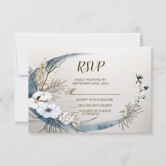 Boho Witte Orchidee Bloemen Blauwe Maan Elegant Pa RSVP Kaartje (Voorkant)