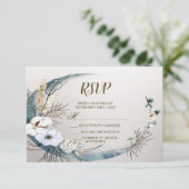 Boho Witte Orchidee Bloemen Blauwe Maan Elegant Pa RSVP Kaartje (Staand voorkant)