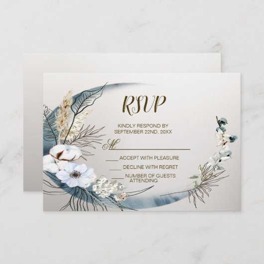 Boho Witte Orchidee Bloemen Blauwe Maan Elegant Pa RSVP Kaartje (Voorkant / Achterkant)