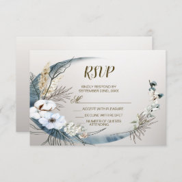 Boho Witte Orchidee Bloemen Blauwe Maan Elegant Pa RSVP Kaartje