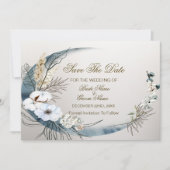 Boho Witte Orchidee Bloemen Blauwe Maan Elegant Pa Save The Date (Voorkant)