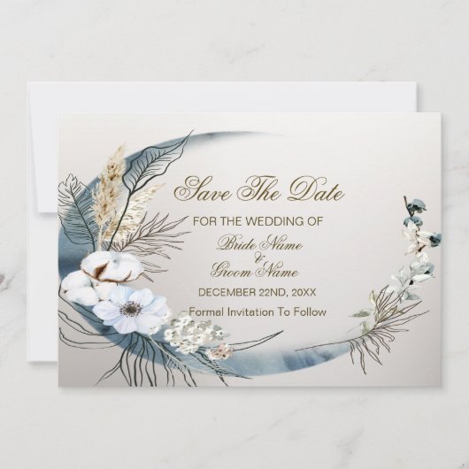 Boho Witte Orchidee Bloemen Blauwe Maan Elegant Pa Save The Date (Voorkant)