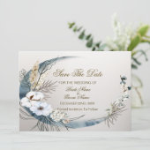 Boho Witte Orchidee Bloemen Blauwe Maan Elegant Pa Save The Date (Staand voorkant)