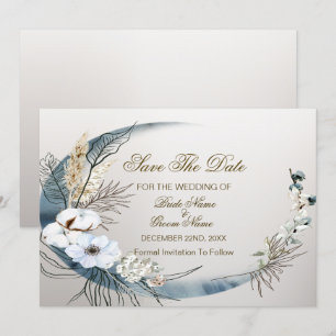 Boho Witte Orchidee Bloemen Blauwe Maan Elegant Pa Save The Date