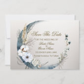 Boho Witte Orchidee Bloemen Blauwe Maan Elegant Pa Save The Date (Voorkant)