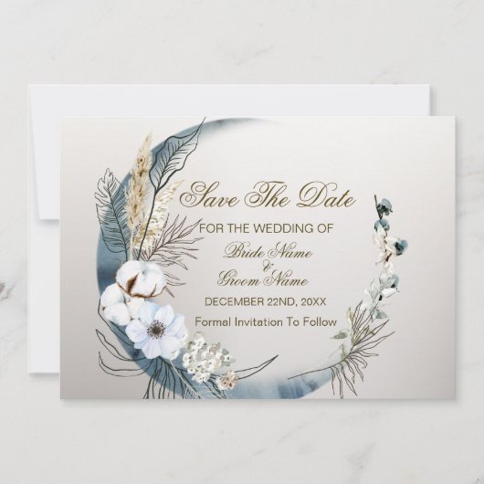 Boho Witte Orchidee Bloemen Blauwe Maan Elegant Pa Save The Date (Voorkant)