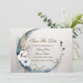 Boho Witte Orchidee Bloemen Blauwe Maan Elegant Pa Save The Date (Staand voorkant)
