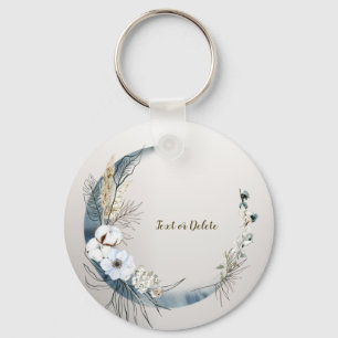 Boho Witte Orchidee Bloemen Blauwe Maan Elegant Pa Sleutelhanger
