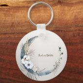 Boho Witte Orchidee Bloemen Blauwe Maan Elegant Pa Sleutelhanger (Achterkant)