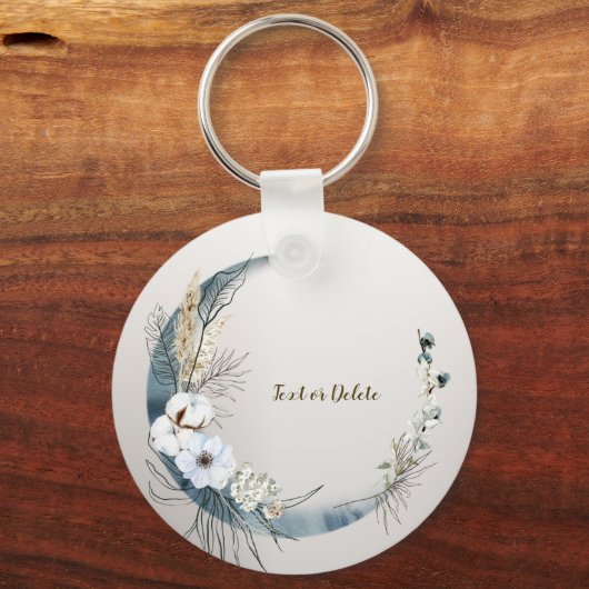 Boho Witte Orchidee Bloemen Blauwe Maan Elegant Pa Sleutelhanger (Achterkant)