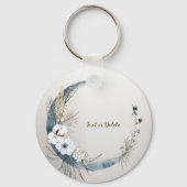 Boho Witte Orchidee Bloemen Blauwe Maan Elegant Pa Sleutelhanger (Achterkant)