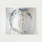 Boho Witte Orchidee Bloemen Blauwe Maan Elegant Pa Wandkleed (Voorkant (horizontaal))