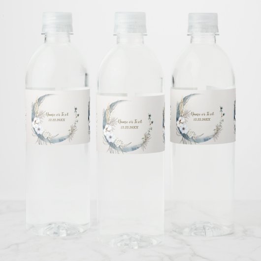 Boho Witte Orchidee Bloemen Blauwe Maan Elegant Pa Waterfles Etiket (Flessen)