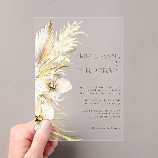 Boho witte orchidee bloemen botanische bruiloft acryl uitnodigingen (Insitu (Draagbaar))