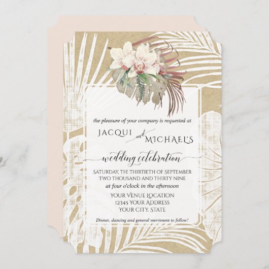 BOHO Witte Orchidee Bloemig Tropisch Loofwerk Kraf Kaart (Voorkant / Achterkant)