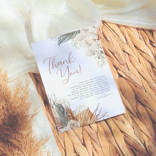 Boho Witte Orchidee & Pampasgras Bruidsborrel Bedankkaart